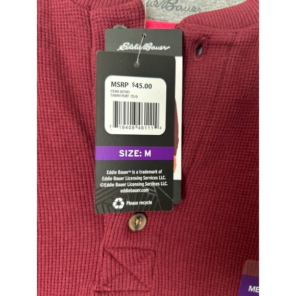 Eddie Bauer Mens Supersoft Thermal Henley Tawny Port Red Waffle Knit Shirt M NEW - Picture 4 of 8